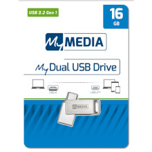 PENDRIVE MY MEDIA 16GB DUAL USB 3.2 / USB-C ARGENTO IN METALLO