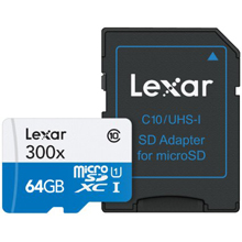 MICRO SD 64 GB CLASS 10 HIGH SPEED 300X CON ADATTATORE LEXAR