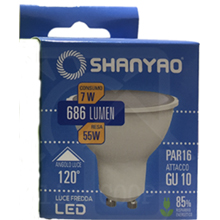 SHANYAO GU10 7W LED 120 FARETTO 6400K LUCE FREDDA
