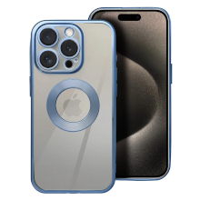 CUSTODIA GLAM PER IPHONE 18 PRO TRASPARENTE CON CORNICE DECORATIVA BLU