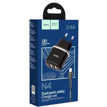 CARICABATTERIA 12W 2.4A 2X USB + CAVO LIGHTNING N4 NERO