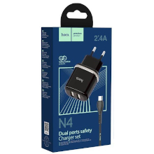 CARICABATTERIA 2.4A 12W 2X USB + CAVO MICRO-USB N4 NERO
