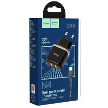 CARICABATTERIA 12W 2.4A 2X USB + CAVO TYPE-C N4 NERO