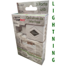 CARICABATTERIA FAST CHARGE 3.1A 3 PORTE USB + CAVO LIGHTNING