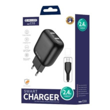 CARICABATTERIA JELLICO C33 2.4A 2XUSB + CAVO MICRO-USB NERO