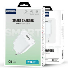 CARICABATTERIA C5 2.1A USB + CAVO LIGHTNING IN BLISTER BIANCO