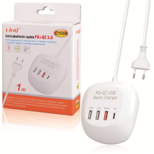 CARICABATTERIA FAST CHARGE 3 USB + 1 TYPE-C PD QC3.0 1M