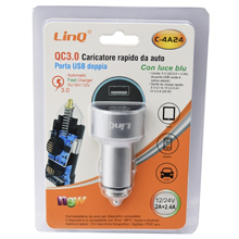 CARICABATTERIA QC3.0 + 2.4A DOPPIA USB