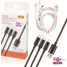 CAVO DI RICARICA USB LIGHTNING TYPE-C 60W 3 IN 1