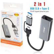 ADATTATORE DI RETE 2 IN 1 DA USB 3.0/TYPE-C A RJ45 GIGABIT ETHERNET