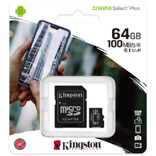 MICRO SD HC KINGSTON 64 GB CON ADATTATORE SD CANVAS SELECT PLUS CLASS 10